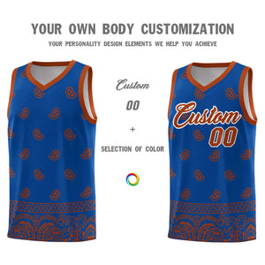 Custom Royal Texas Orange Personalized Cashew Pattern Sports Uniform Basketball Jersey