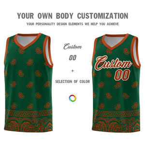 Custom Green Texas Orange Personalized Cashew Pattern Sports Uniform Basketball Jersey