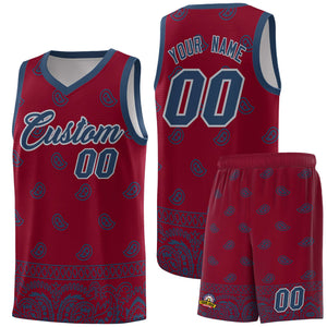 Custom Crimson Midnight Blue Personalized Cashew Pattern Sports Uniform Basketball Jersey