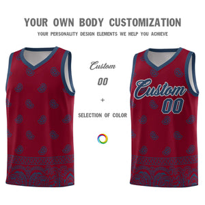 Custom Crimson Midnight Blue Personalized Cashew Pattern Sports Uniform Basketball Jersey