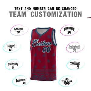 Custom Crimson Midnight Blue Personalized Cashew Pattern Sports Uniform Basketball Jersey