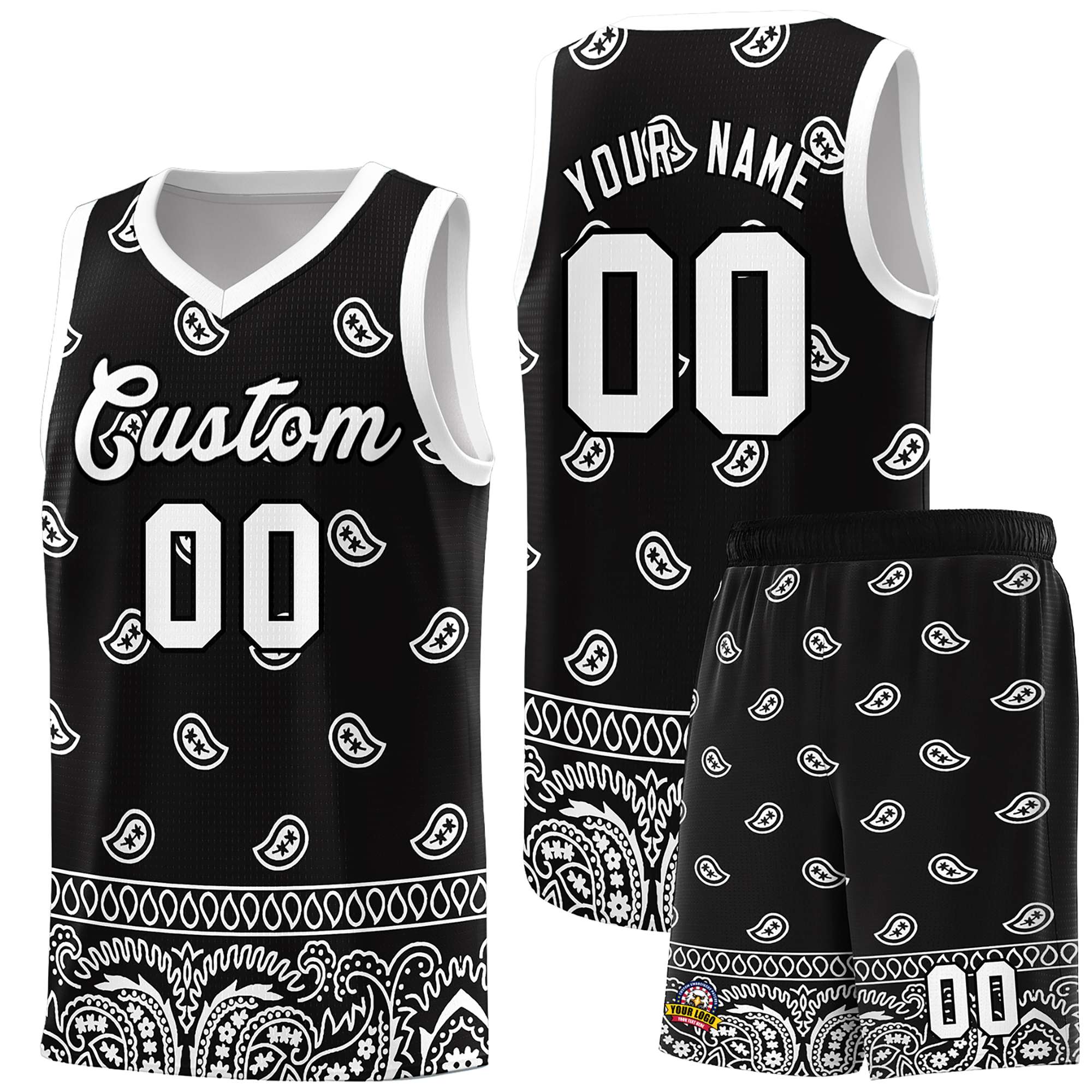 Custom Black White Personalized Cashew Pattern Sports Uniform Basketball Jersey