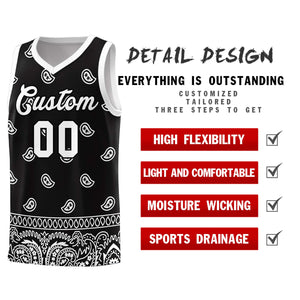 Custom Black White Personalized Cashew Pattern Sports Uniform Basketball Jersey