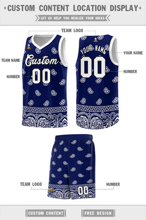 Custom Navy White Personalized Cashew Pattern Sports Uniform Basketball Jersey