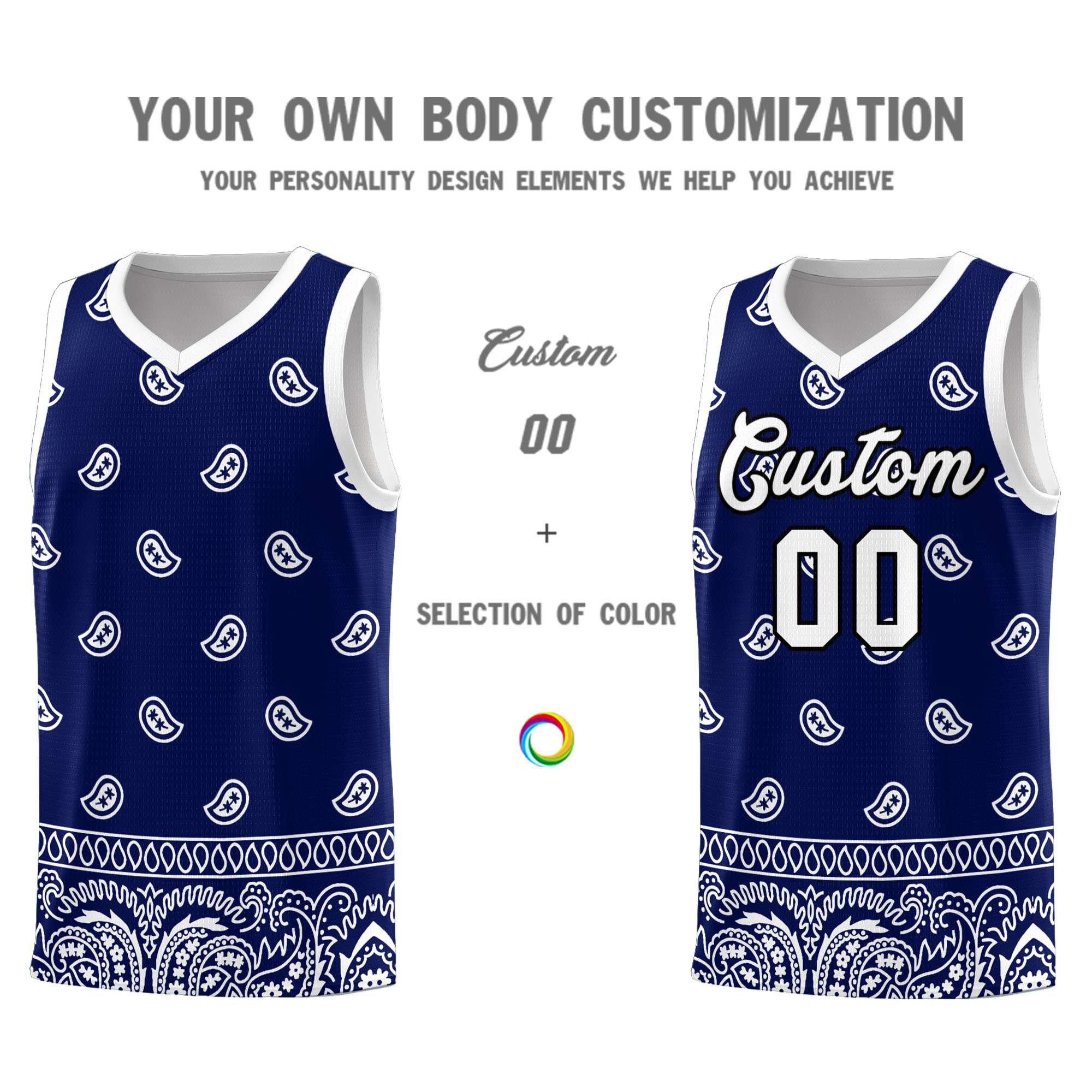 Custom Navy White Personalized Cashew Pattern Sports Uniform Basketball Jersey