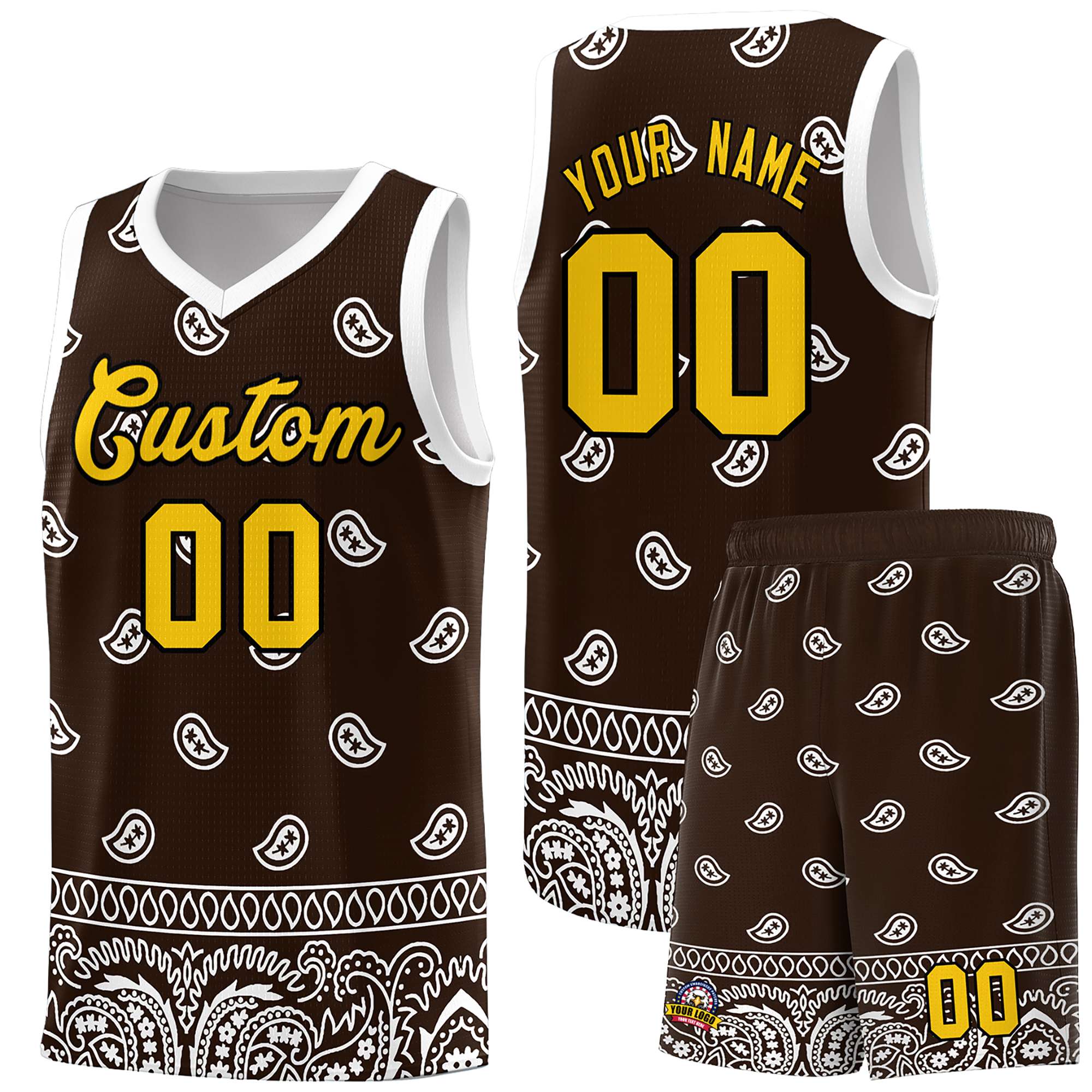 Custom Brown White Personalized Cashew Pattern Sports Uniform Basketball Jersey