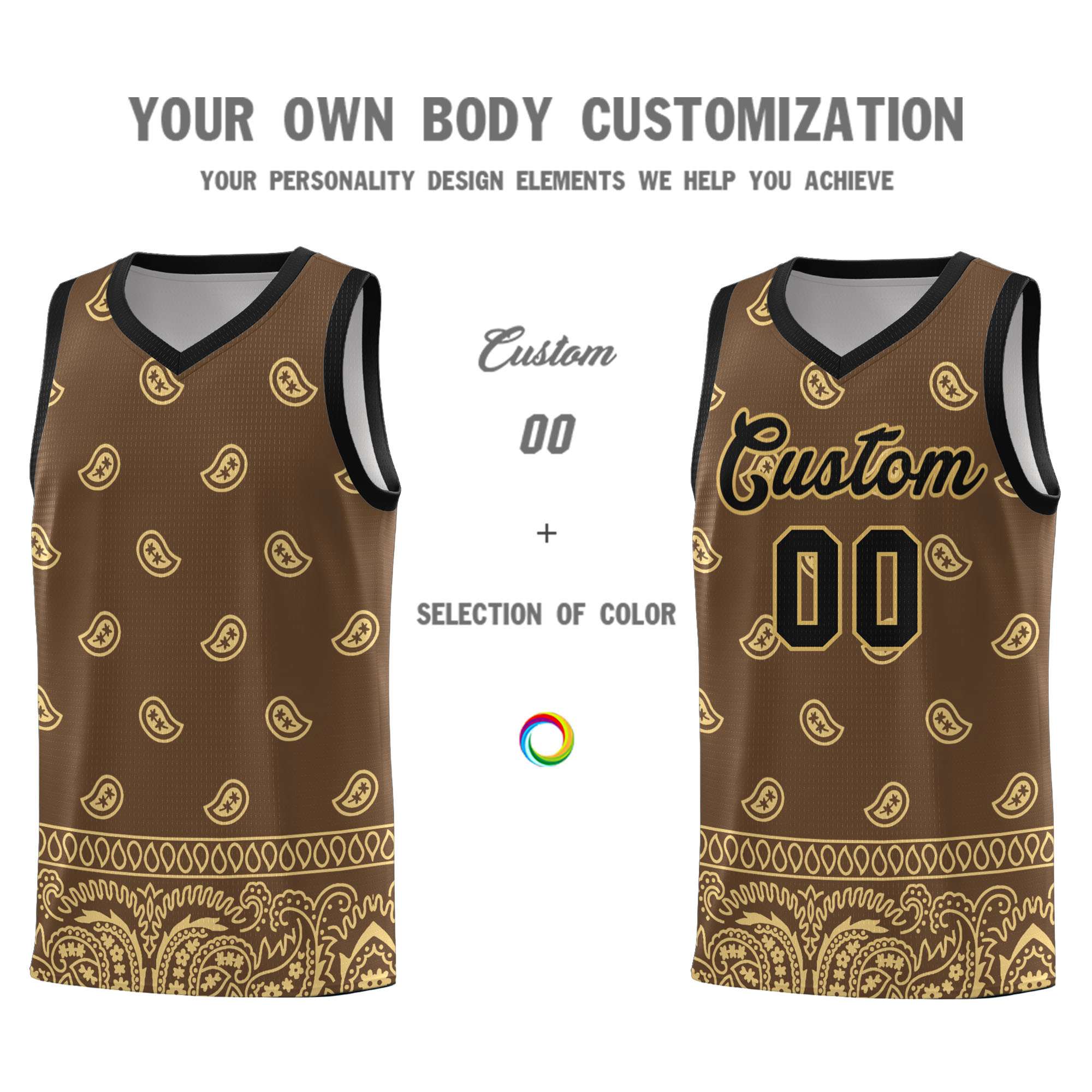 Custom Light Brown Khaki Personalized Cashew Pattern Sports Uniform Basketball Jersey