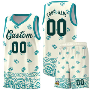 Custom White Aqua Personalized Cashew Pattern Sports Uniform Basketball Jersey