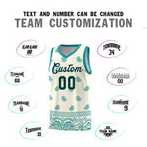 Custom White Aqua Personalized Cashew Pattern Sports Uniform Basketball Jersey