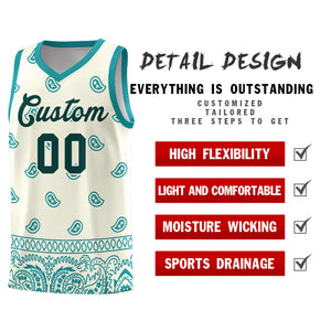 Custom White Aqua Personalized Cashew Pattern Sports Uniform Basketball Jersey