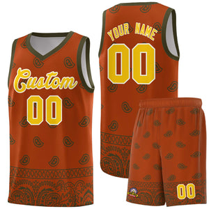 Custom Texas Orange Olive Personalized Cashew Pattern Sports Uniform Basketball Jersey