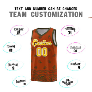 Custom Texas Orange Olive Personalized Cashew Pattern Sports Uniform Basketball Jersey