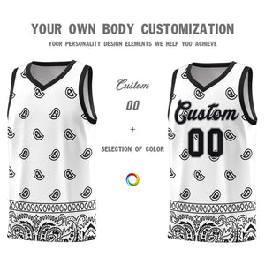 Custom White Black Personalized Cashew Pattern Sports Uniform Basketball Jersey