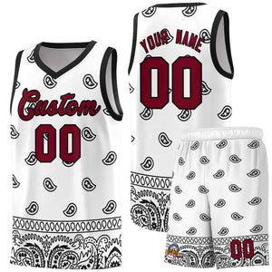 Custom White Black Personalized Cashew Pattern Sports Uniform Basketball Jersey