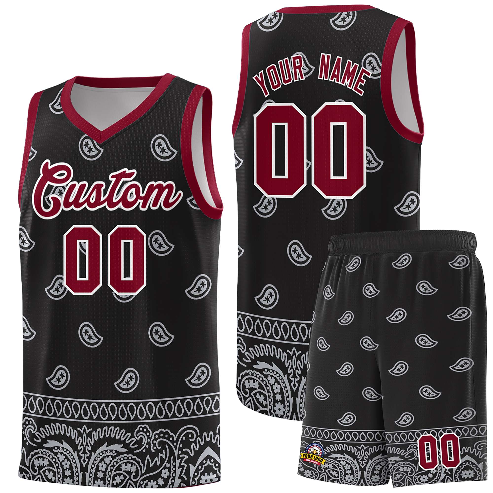 Custom Black Gray Personalized Cashew Pattern Sports Uniform Basketball Jersey