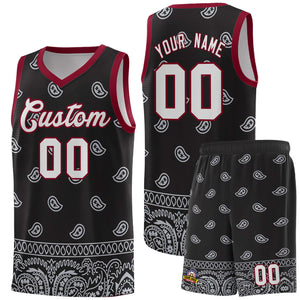 Custom Black Gray Personalized Cashew Pattern Sports Uniform Basketball Jersey