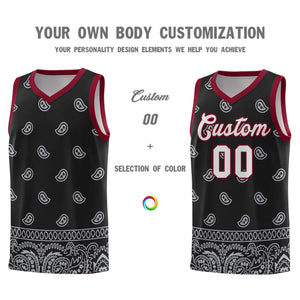 Custom Black Gray Personalized Cashew Pattern Sports Uniform Basketball Jersey