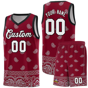 Custom Crimson Gray Personalized Cashew Pattern Sports Uniform Basketball Jersey