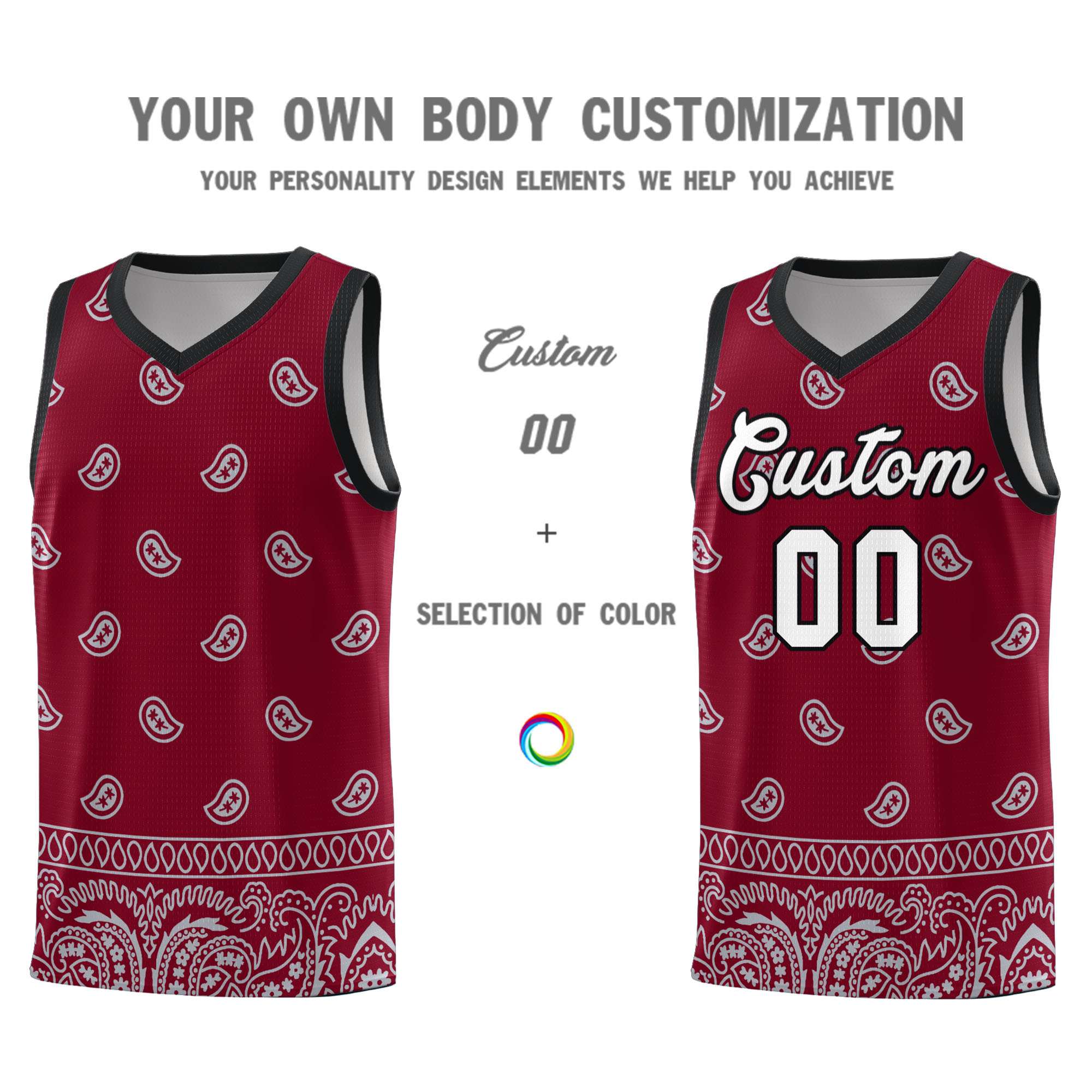 Custom Crimson Gray Personalized Cashew Pattern Sports Uniform Basketball Jersey