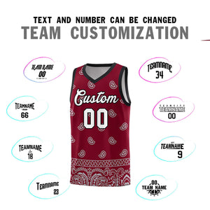 Custom Crimson Gray Personalized Cashew Pattern Sports Uniform Basketball Jersey