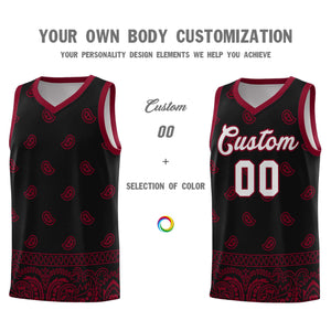 Custom Black Crimson Personalized Cashew Pattern Sports Uniform Basketball Jersey