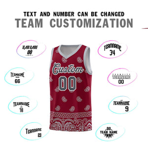 Custom Crimson Gray Personalized Cashew Pattern Sports Uniform Basketball Jersey