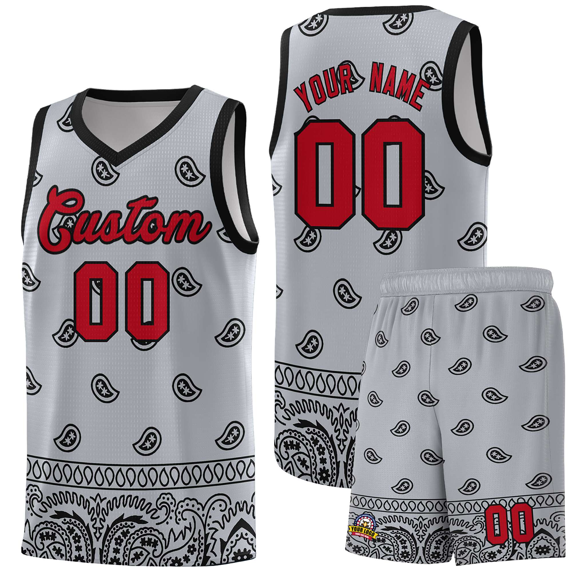 Custom Gray Black Personalized Cashew Pattern Sports Uniform Basketball Jersey