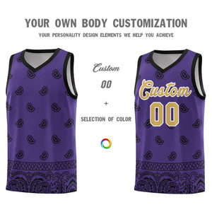 Custom Purple Black Personalized Cashew Pattern Sports Uniform Basketball Jersey