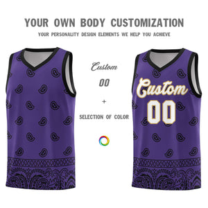 Custom Purple Black Personalized Cashew Pattern Sports Uniform Basketball Jersey