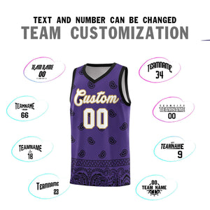 Custom Purple Black Personalized Cashew Pattern Sports Uniform Basketball Jersey