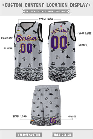 Custom Gray Black Personalized Cashew Pattern Sports Uniform Basketball Jersey