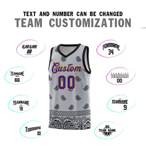 Custom Gray Black Personalized Cashew Pattern Sports Uniform Basketball Jersey