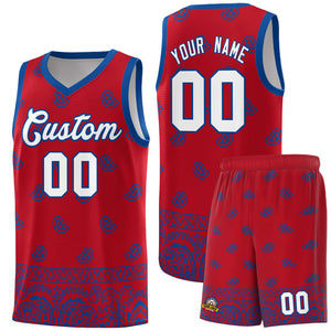 Custom Red Royal Personalized Cashew Pattern Sports Uniform Basketball Jersey