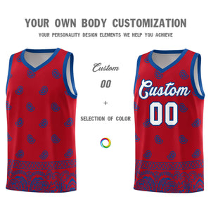 Custom Red Royal Personalized Cashew Pattern Sports Uniform Basketball Jersey