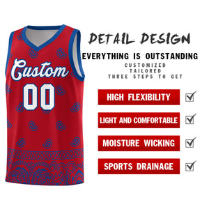 Custom Red Royal Personalized Cashew Pattern Sports Uniform Basketball Jersey