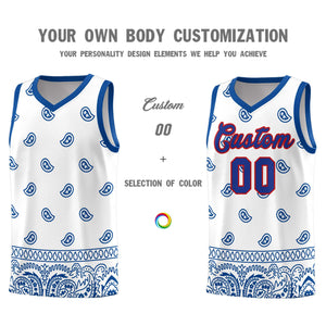 Custom White Royal Personalized Cashew Pattern Sports Uniform Basketball Jersey