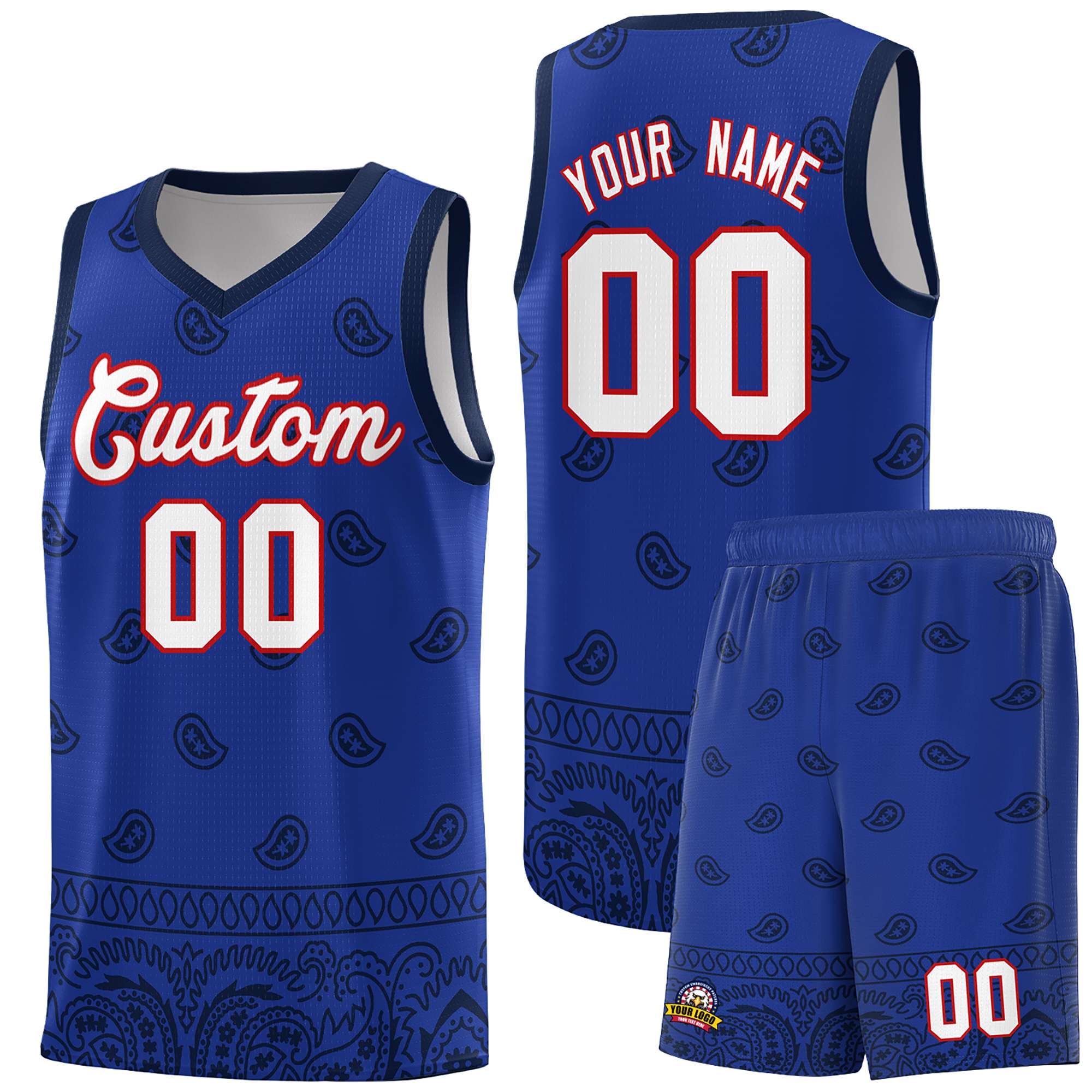 Custom Royal Navy Personalized Cashew Pattern Sports Uniform Basketball Jersey