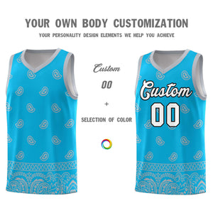 Custom Sky Blue Gray Personalized Cashew Pattern Sports Uniform Basketball Jersey