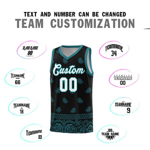 Custom Black Aqua Personalized Cashew Pattern Sports Uniform Basketball Jersey