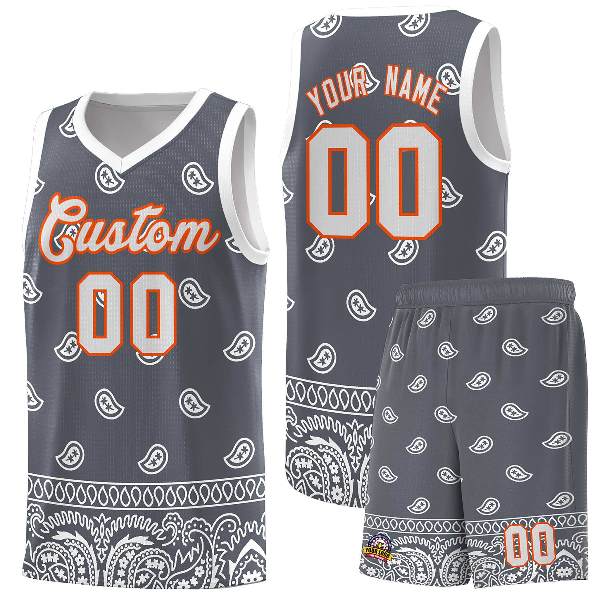 Custom Dark Gray White Personalized Cashew Pattern Sports Uniform Basketball Jersey