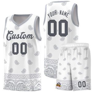 Custom White Gray Personalized Cashew Pattern Sports Uniform Basketball Jersey