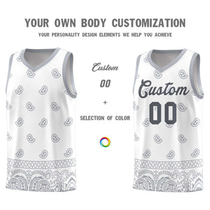 Custom White Gray Personalized Cashew Pattern Sports Uniform Basketball Jersey