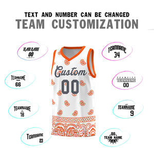 Custom White Orange Personalized Cashew Pattern Sports Uniform Basketball Jersey