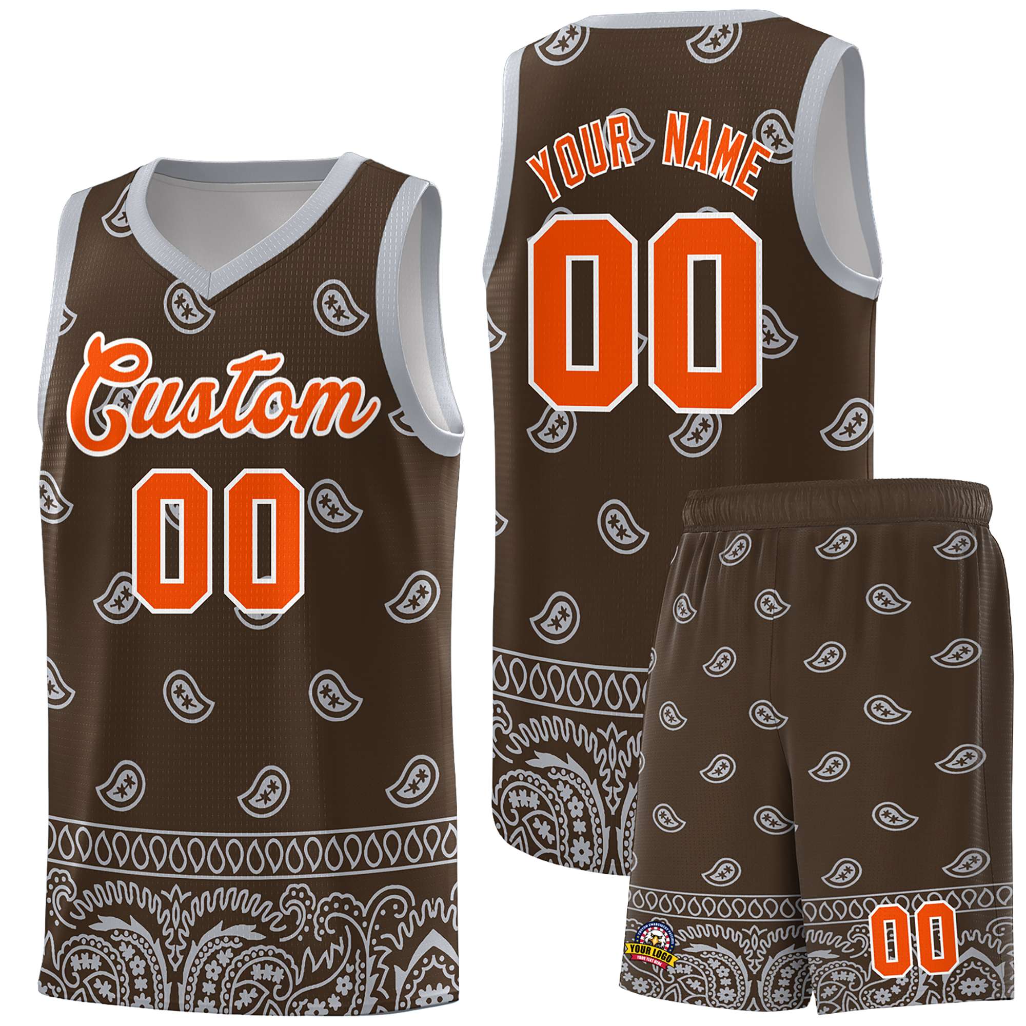 Custom Brown Gray Personalized Cashew Pattern Sports Uniform Basketball Jersey