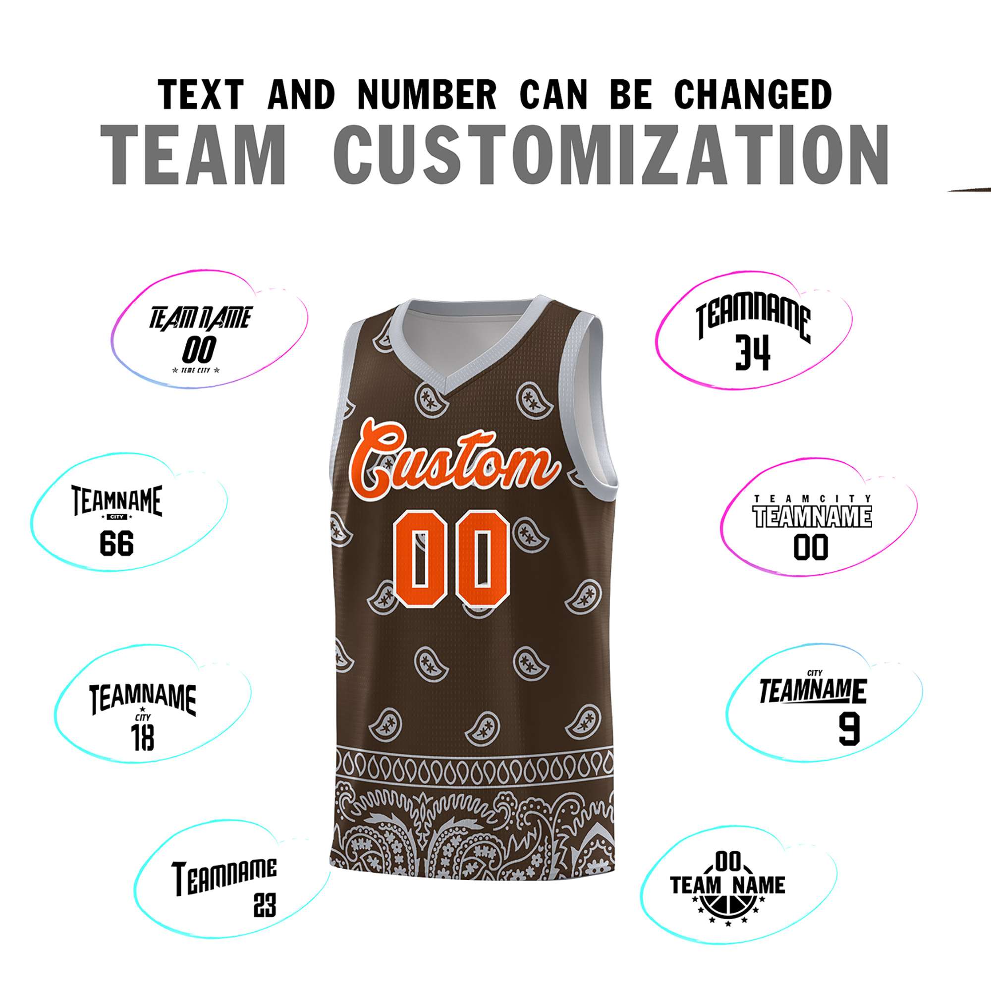 Custom Brown Gray Personalized Cashew Pattern Sports Uniform Basketball Jersey