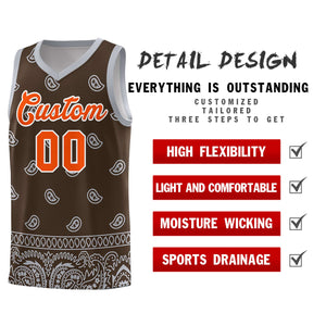 Custom Brown Gray Personalized Cashew Pattern Sports Uniform Basketball Jersey