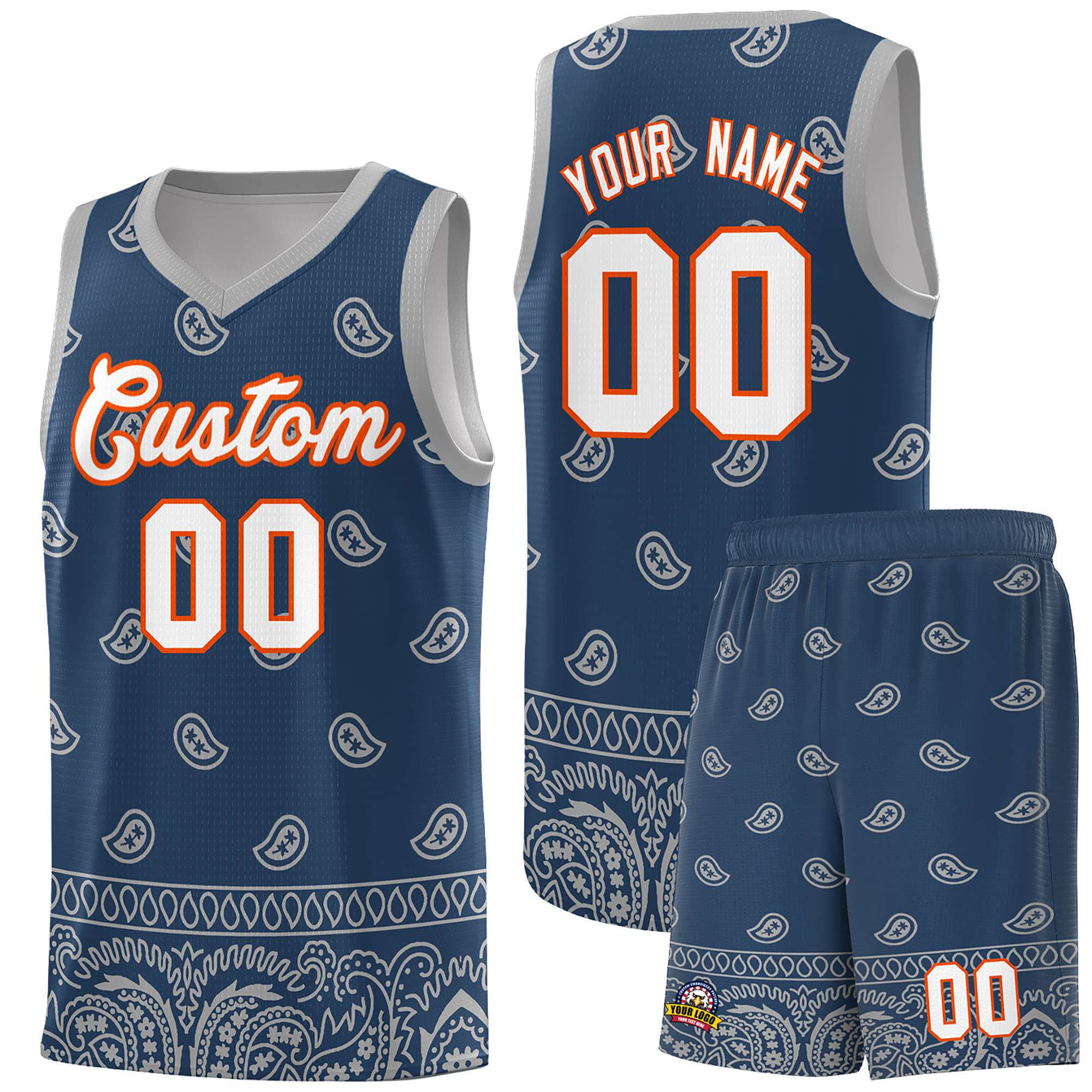 Custom Midnight Blue Gray Personalized Cashew Pattern Sports Uniform Basketball Jersey