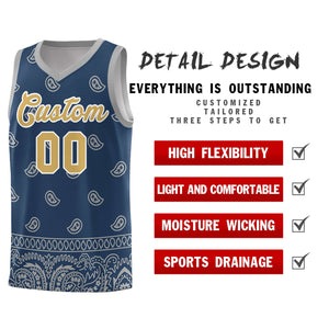 Custom Midnight Blue Gray Personalized Cashew Pattern Sports Uniform Basketball Jersey