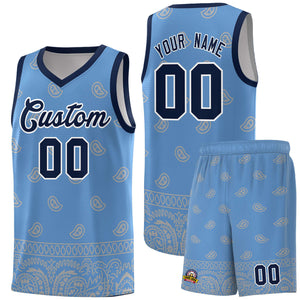 Custom Light Blue Gray Personalized Cashew Pattern Sports Uniform Basketball Jersey