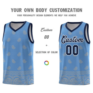 Custom Light Blue Gray Personalized Cashew Pattern Sports Uniform Basketball Jersey